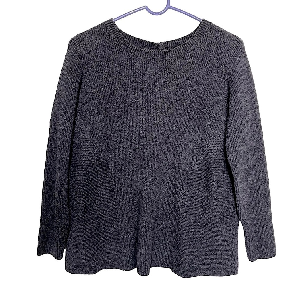 The White Company Heather Gray Cotton Wool Alpaca Back Button Sweater Size 10